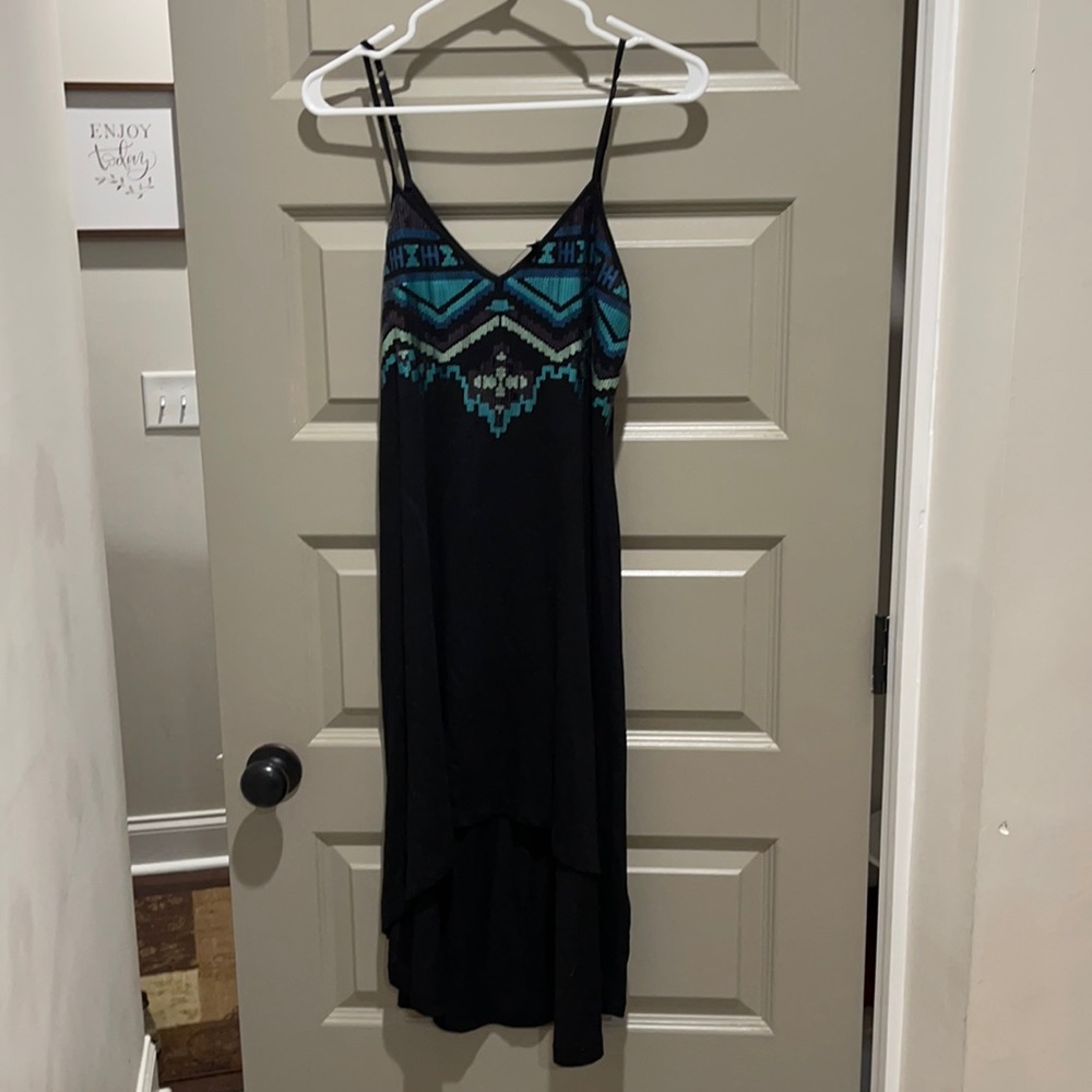 Express hi low black dress with blue sequin